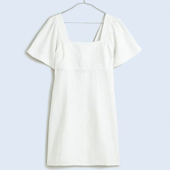 Madewell Square-Neck Mini Dress in 100% Linen in White NWT - Picture 2 of 14